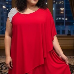 Sophia Christina Red Asymmetrical Sequin Dress 18W